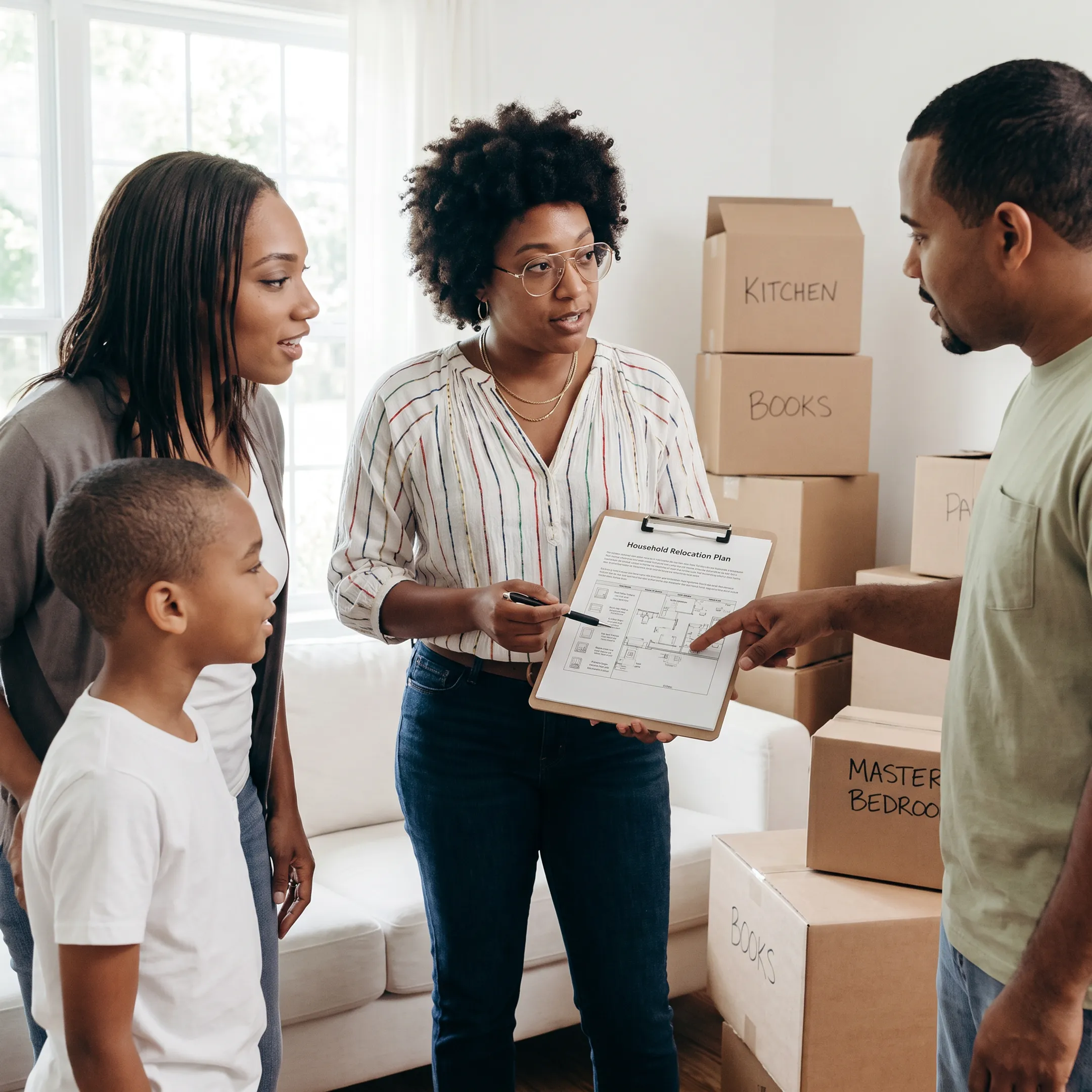 Movers coordinating a military household relocation