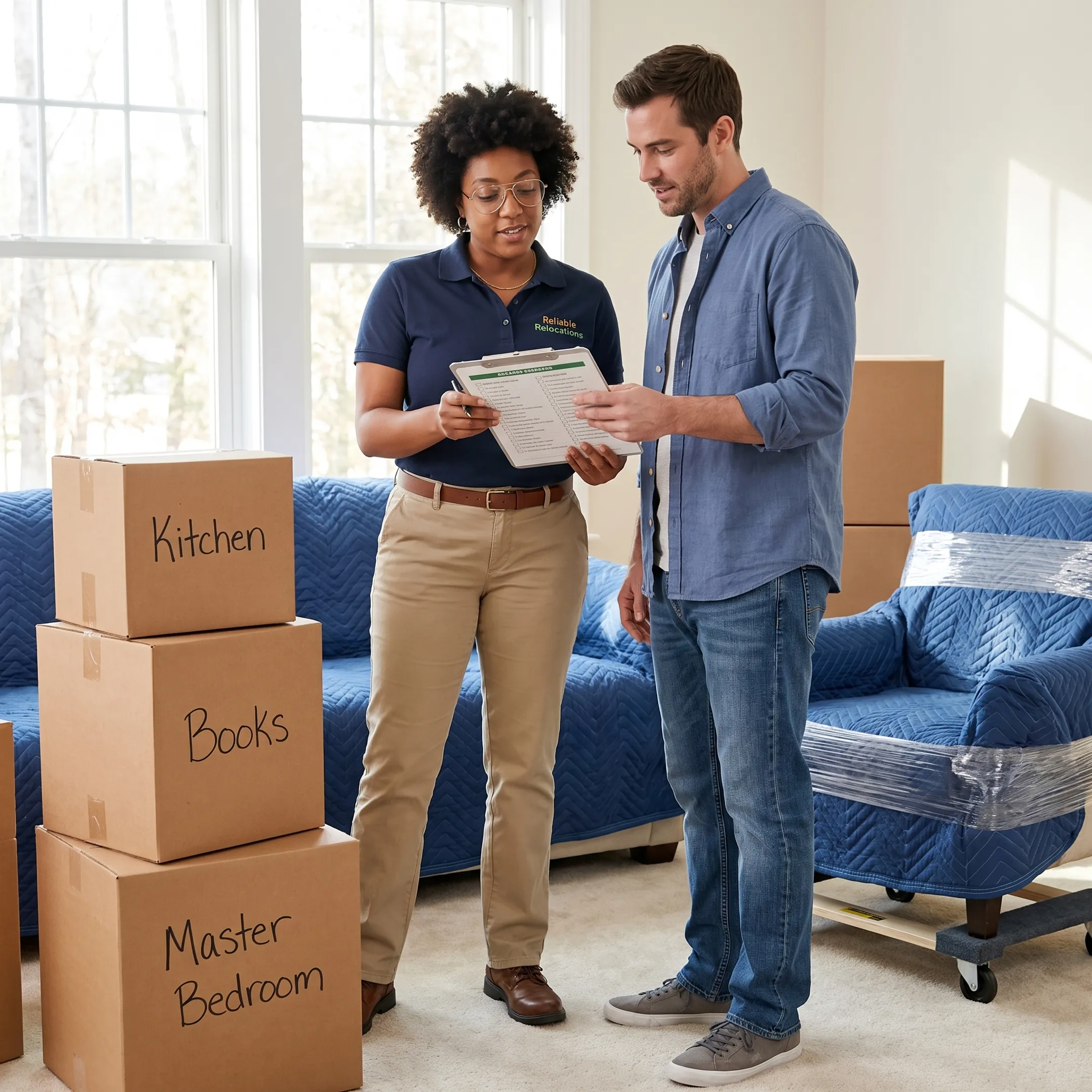 Moving coordinator reviewing a household move plan