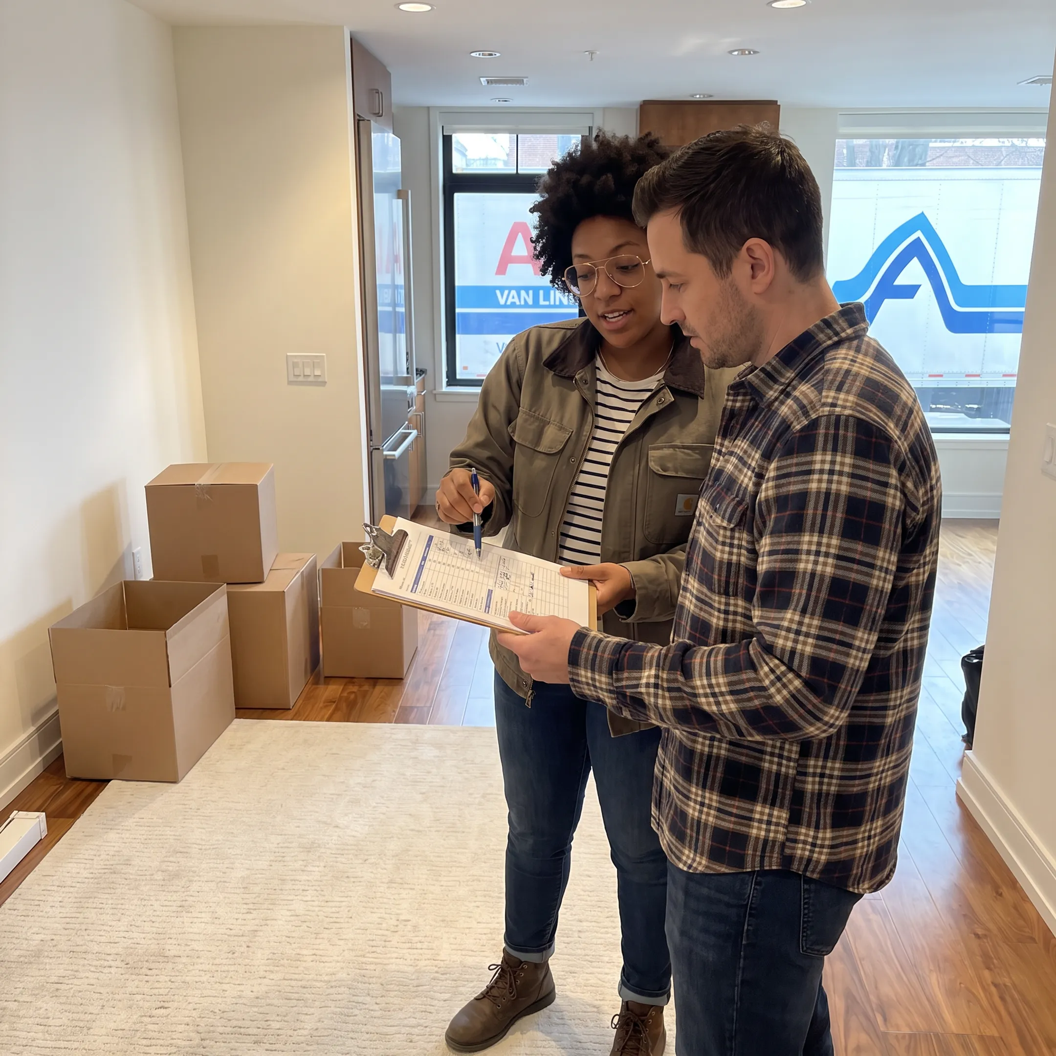 Moving coordinator reviewing a relocation plan