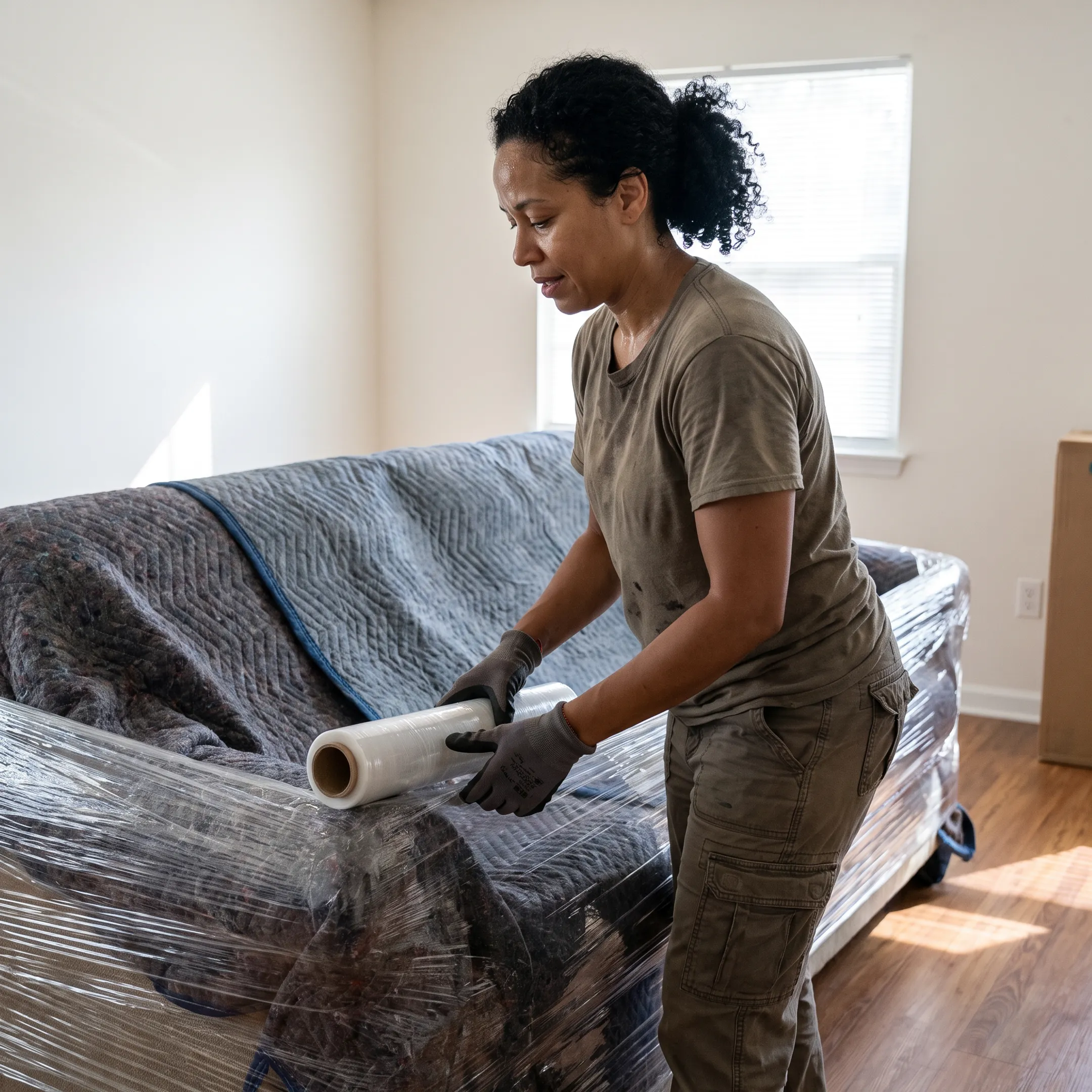 Moving professional wrapping furniture for transport