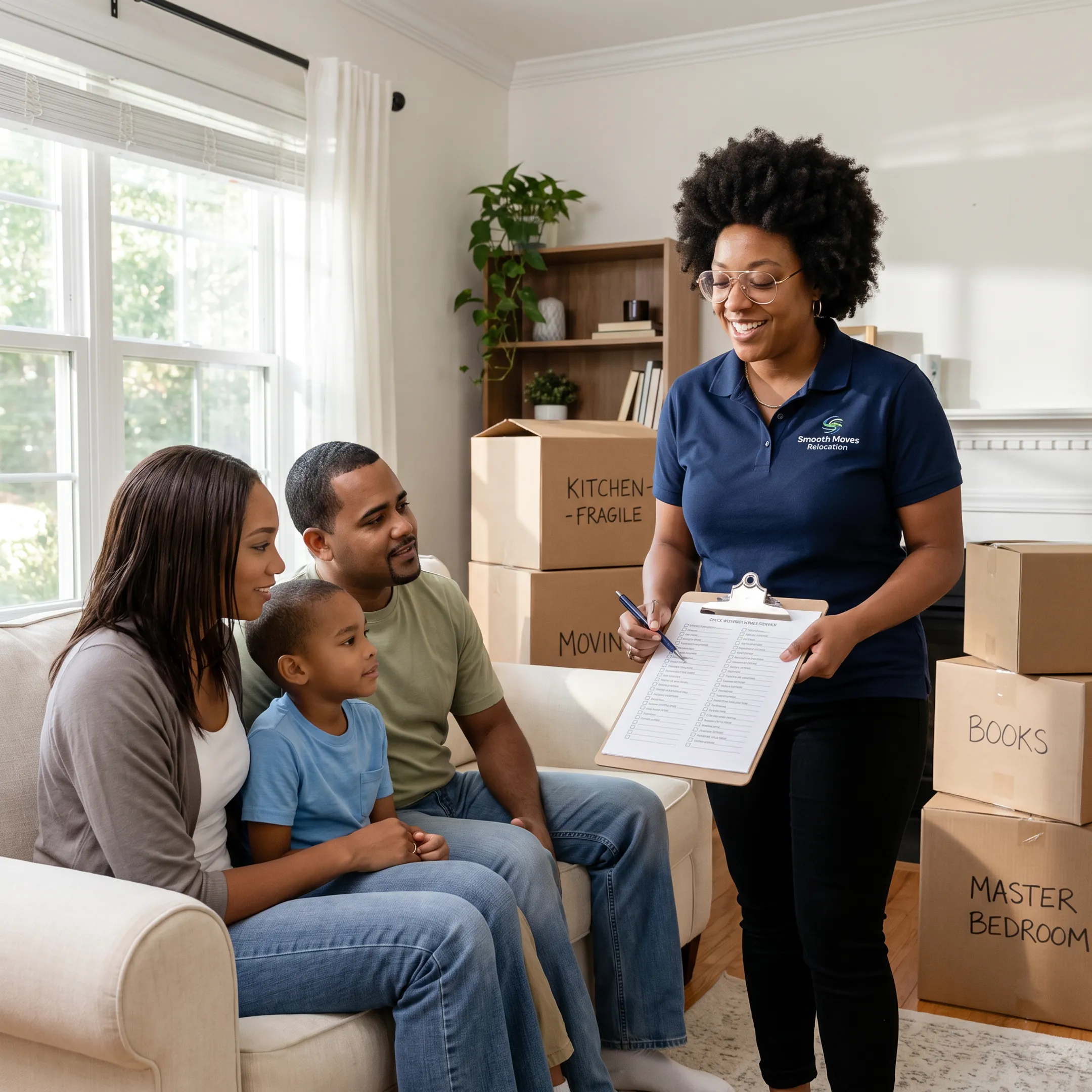 Moving coordinator reviewing a relocation plan