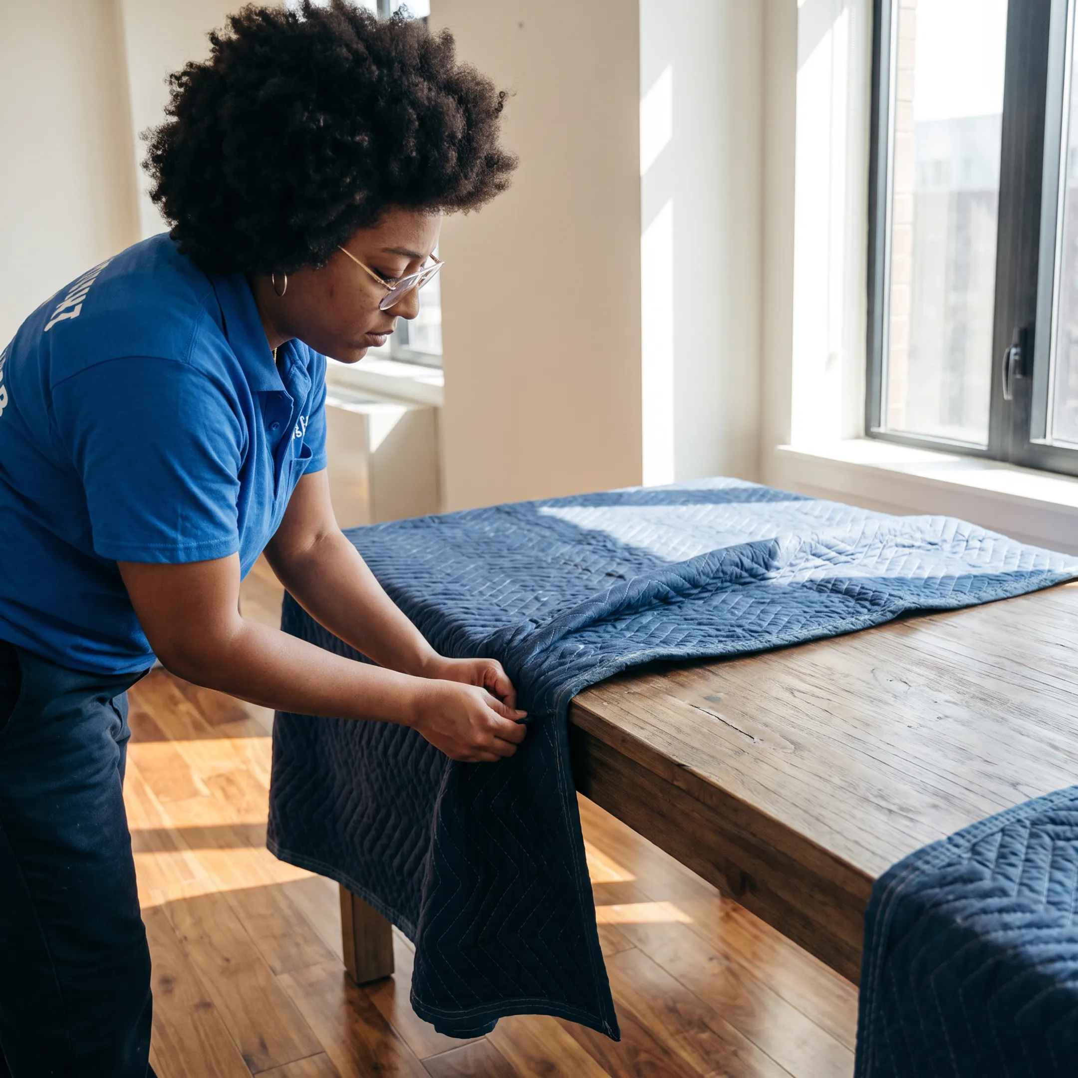 Mover wrapping furniture for safe transport