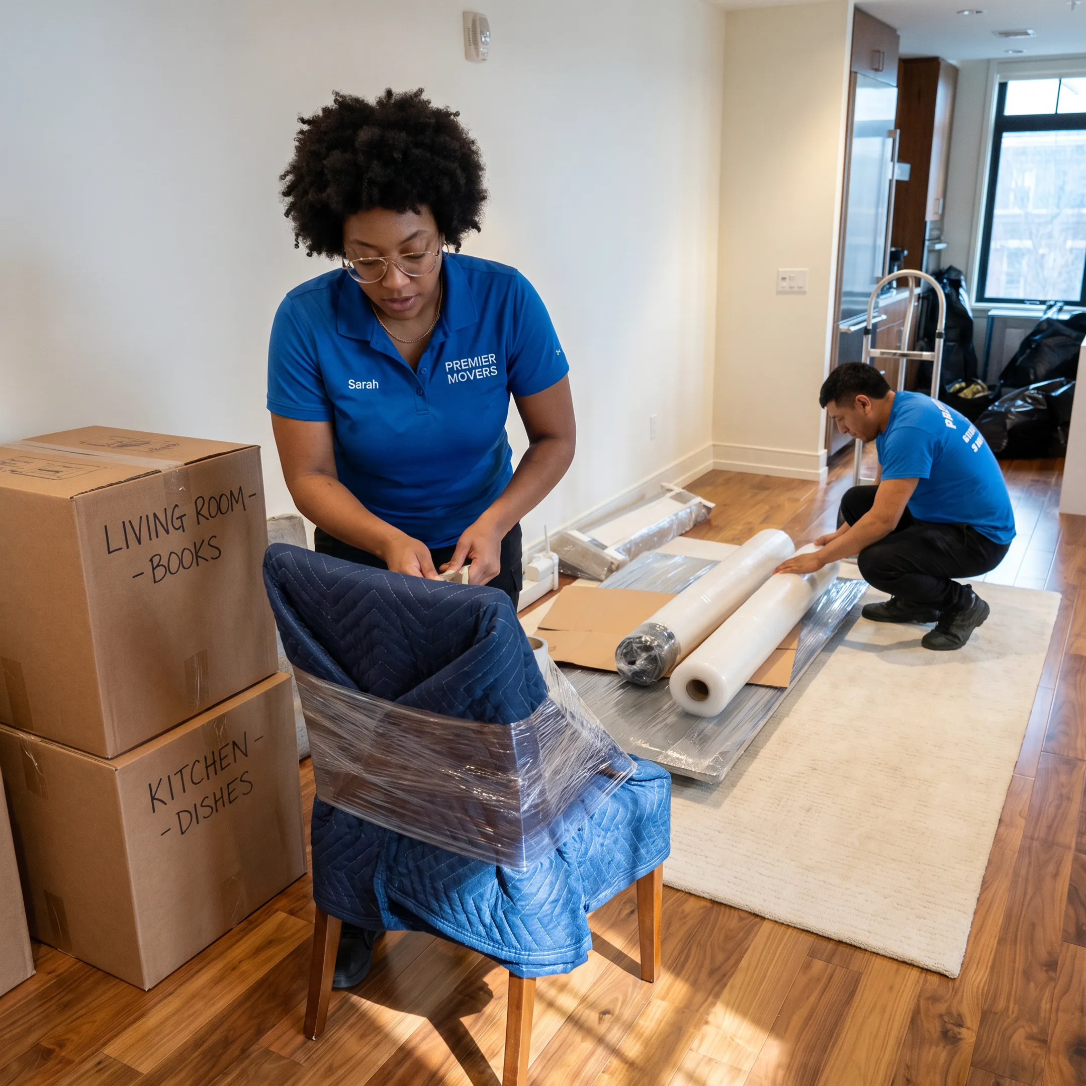 Mover carefully packing household belongings