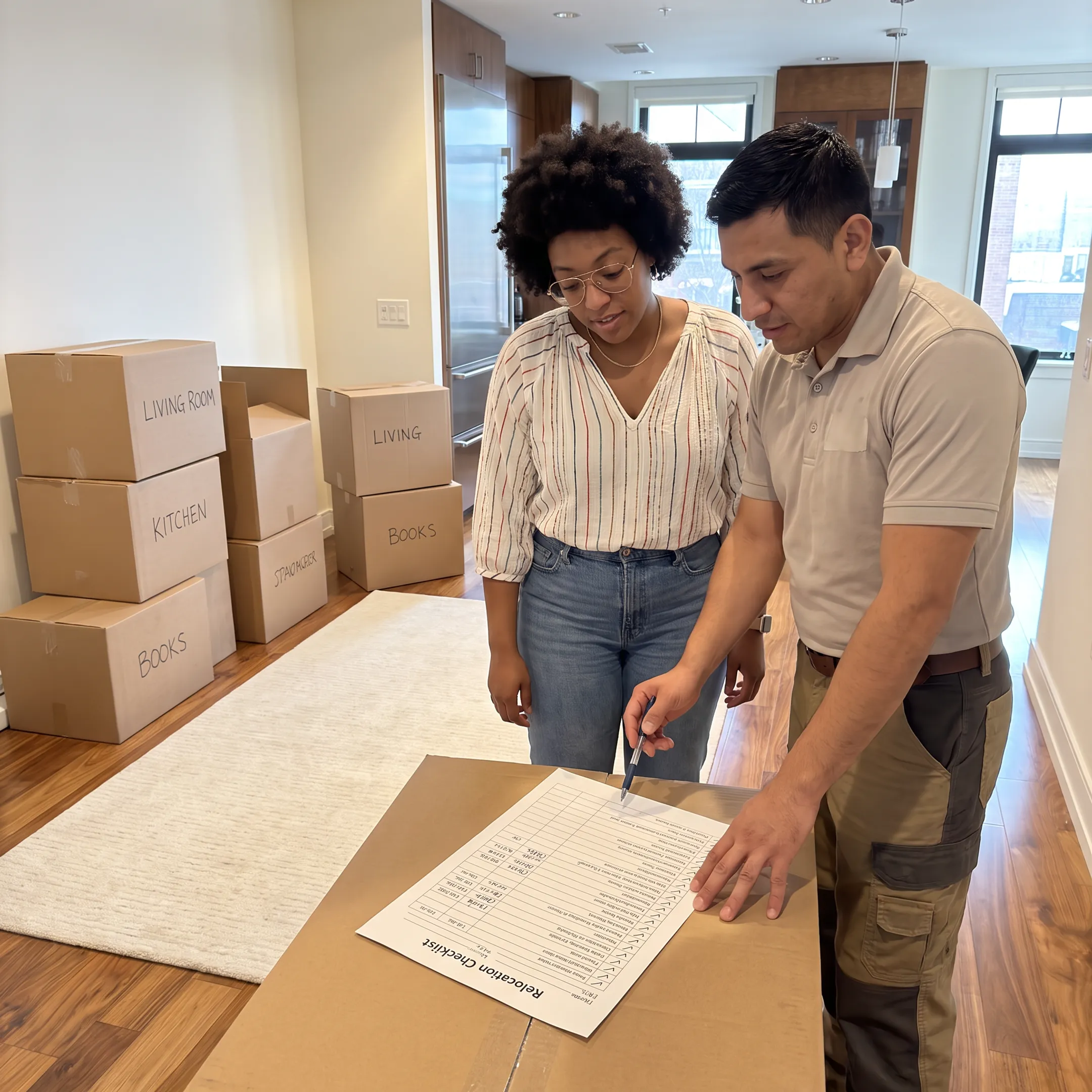 Moving coordinator reviewing a household moving plan