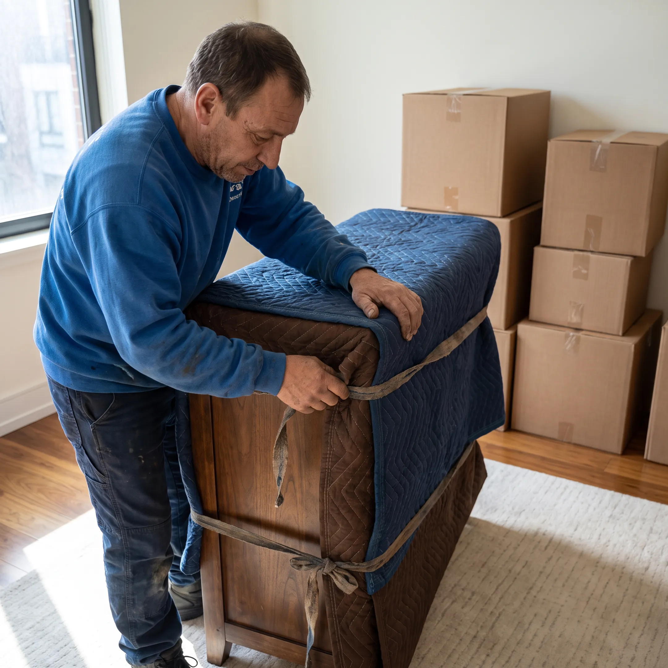 Mover wrapping furniture for safe transport