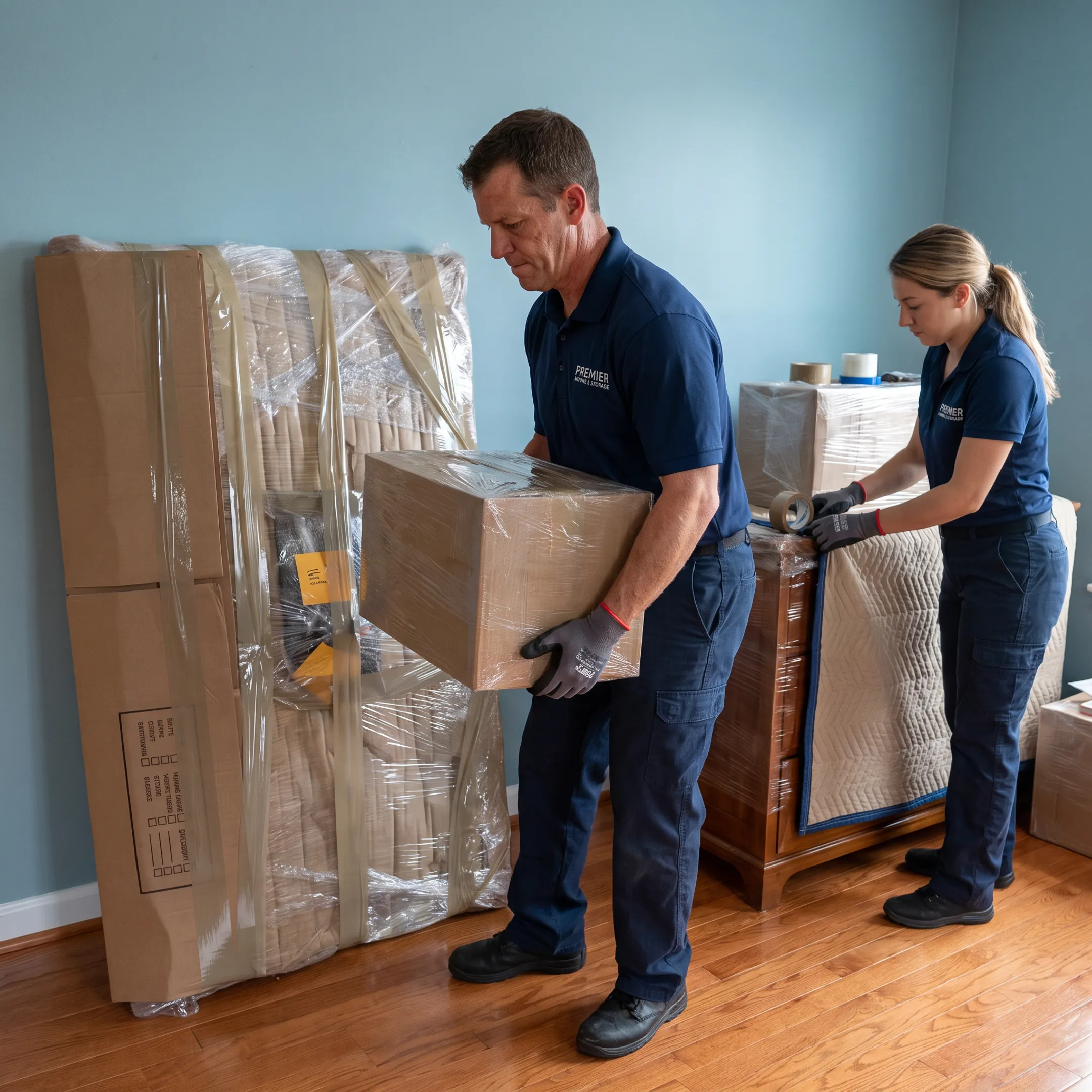 Moving professionals organizing boxes for a Virginia relocation