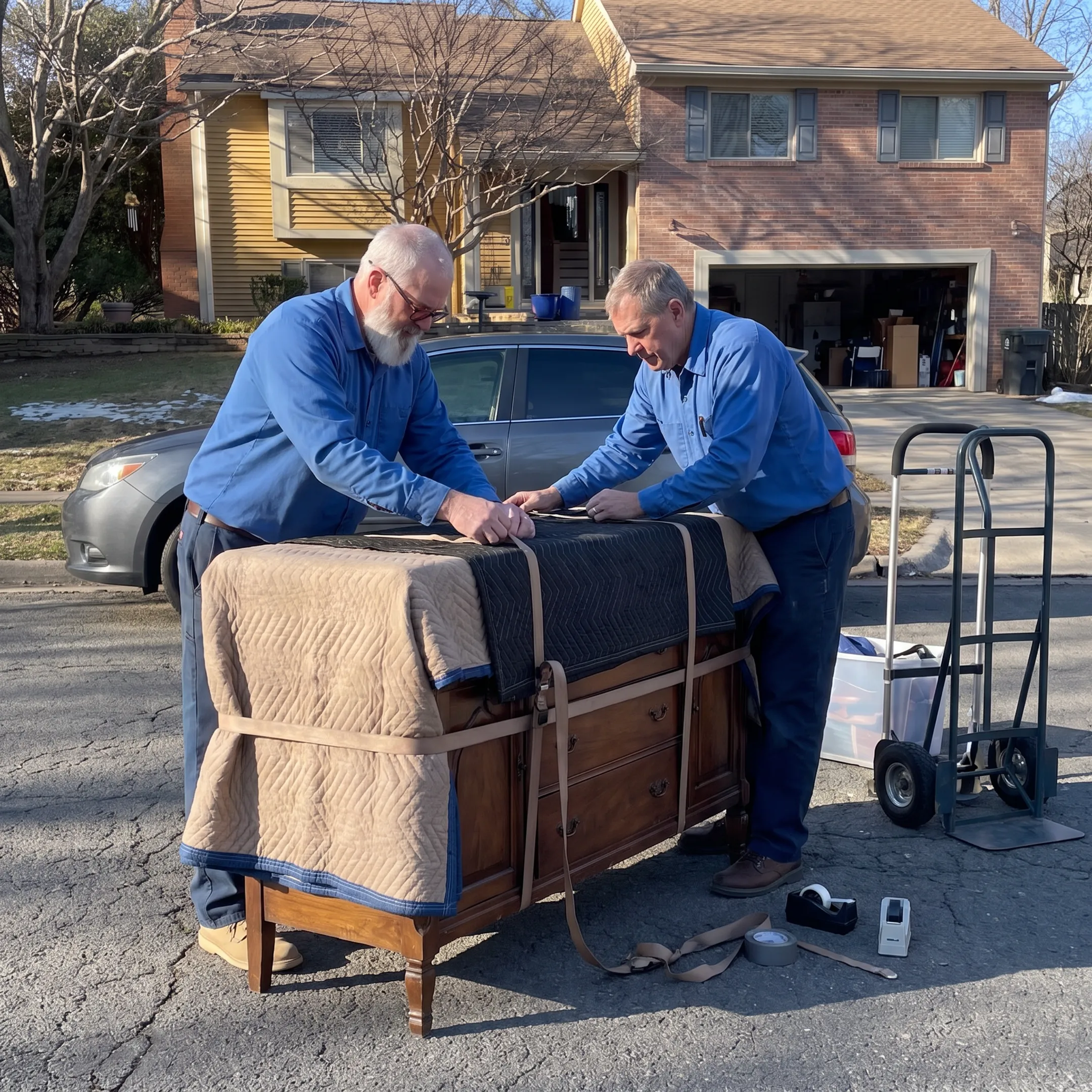Movers protecting a valuable item before transportation