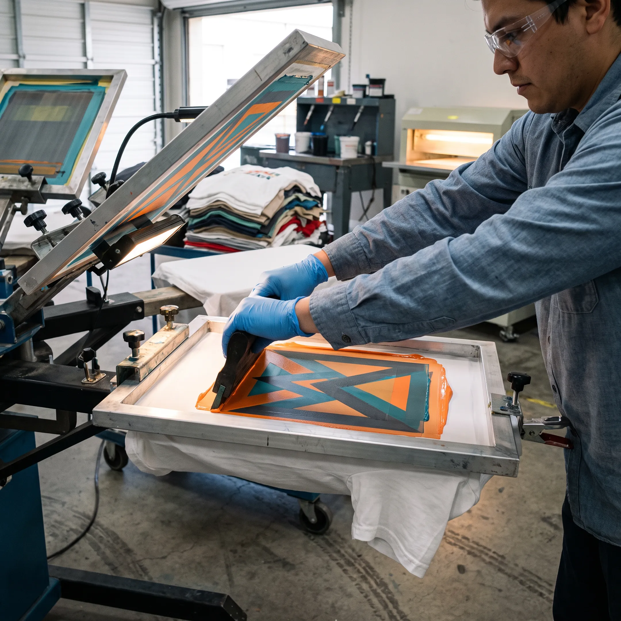 Printer applying a colorful custom design to a t-shirt
