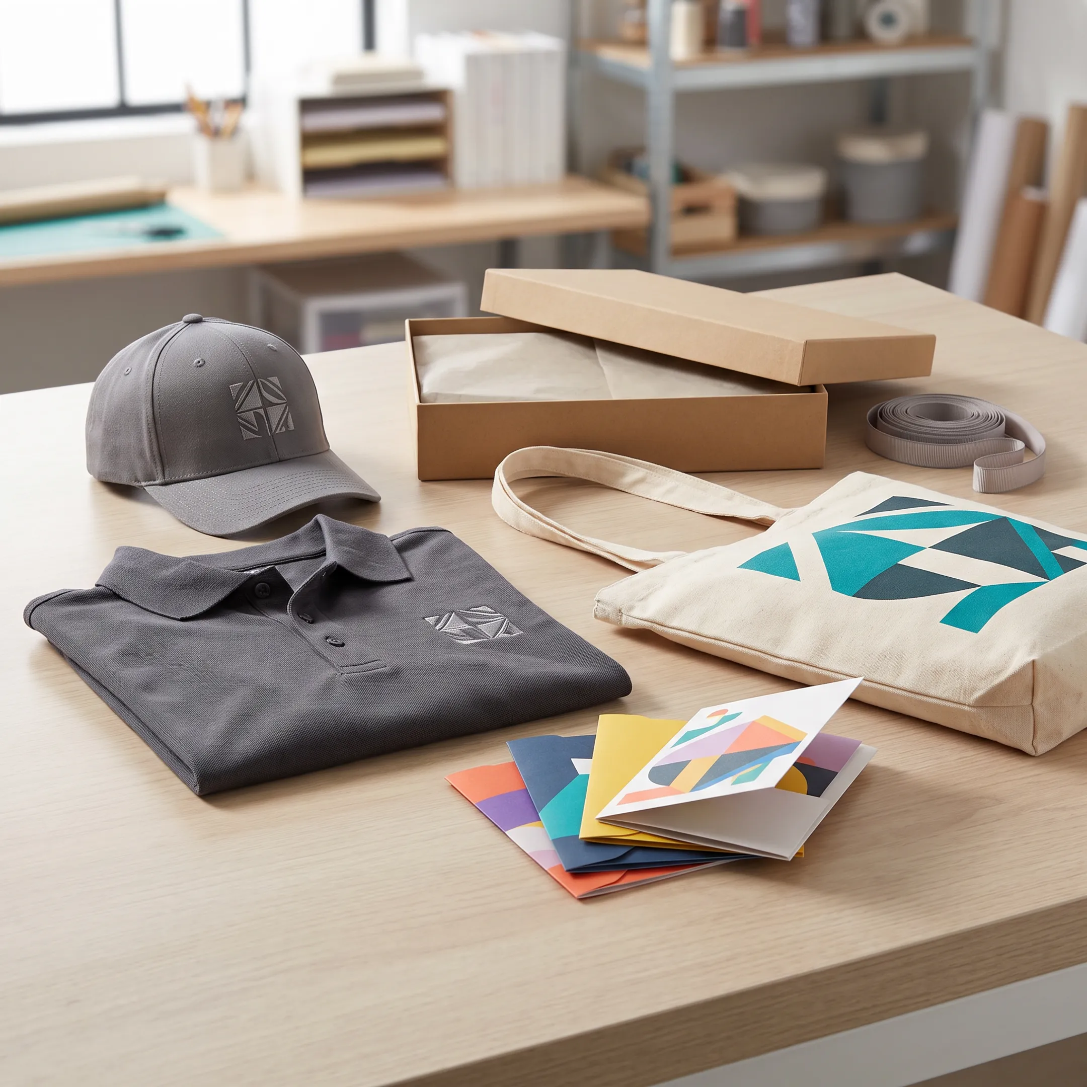Custom branded corporate apparel and promotional gifts prepared for business recipients