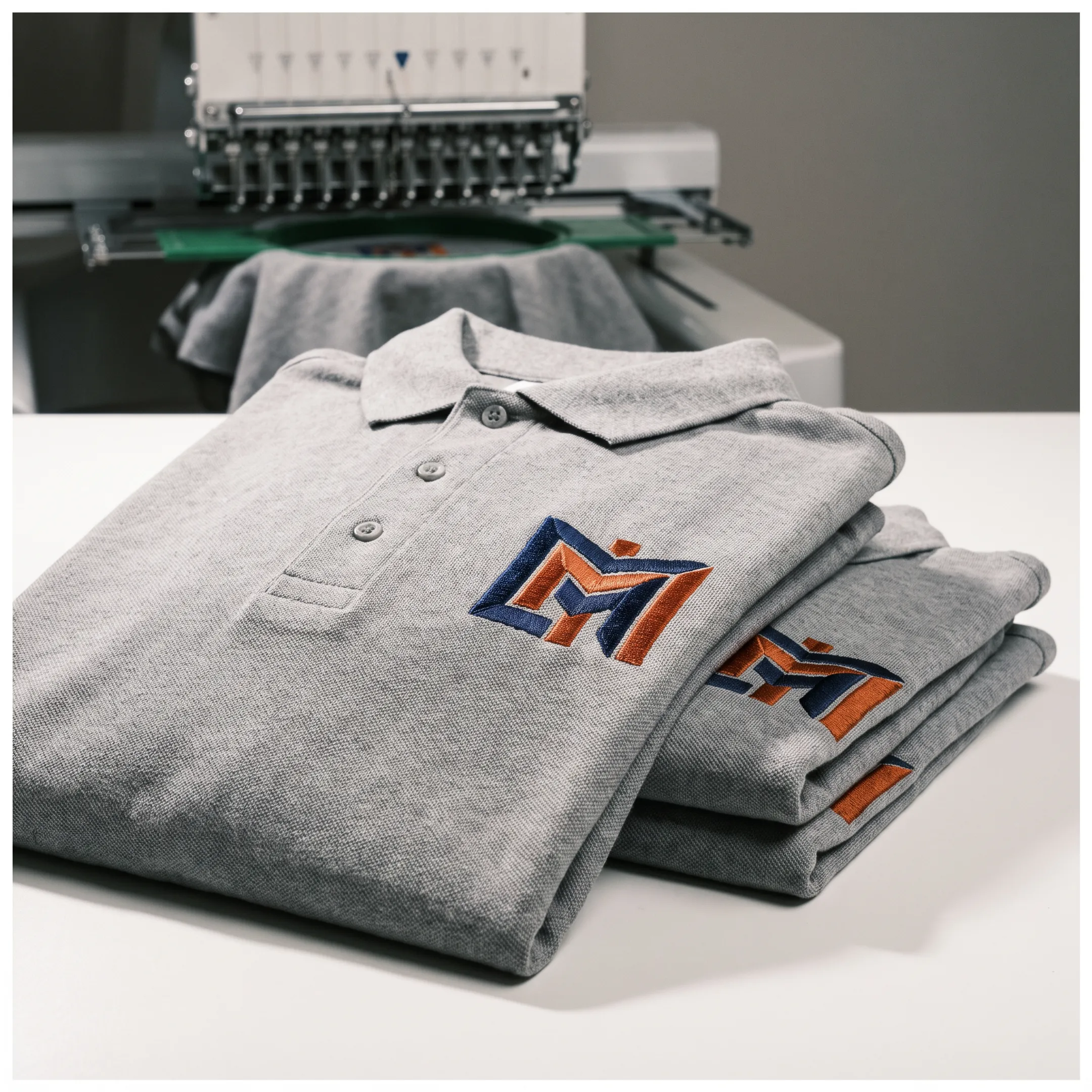Custom embroidered logo on a branded shirt