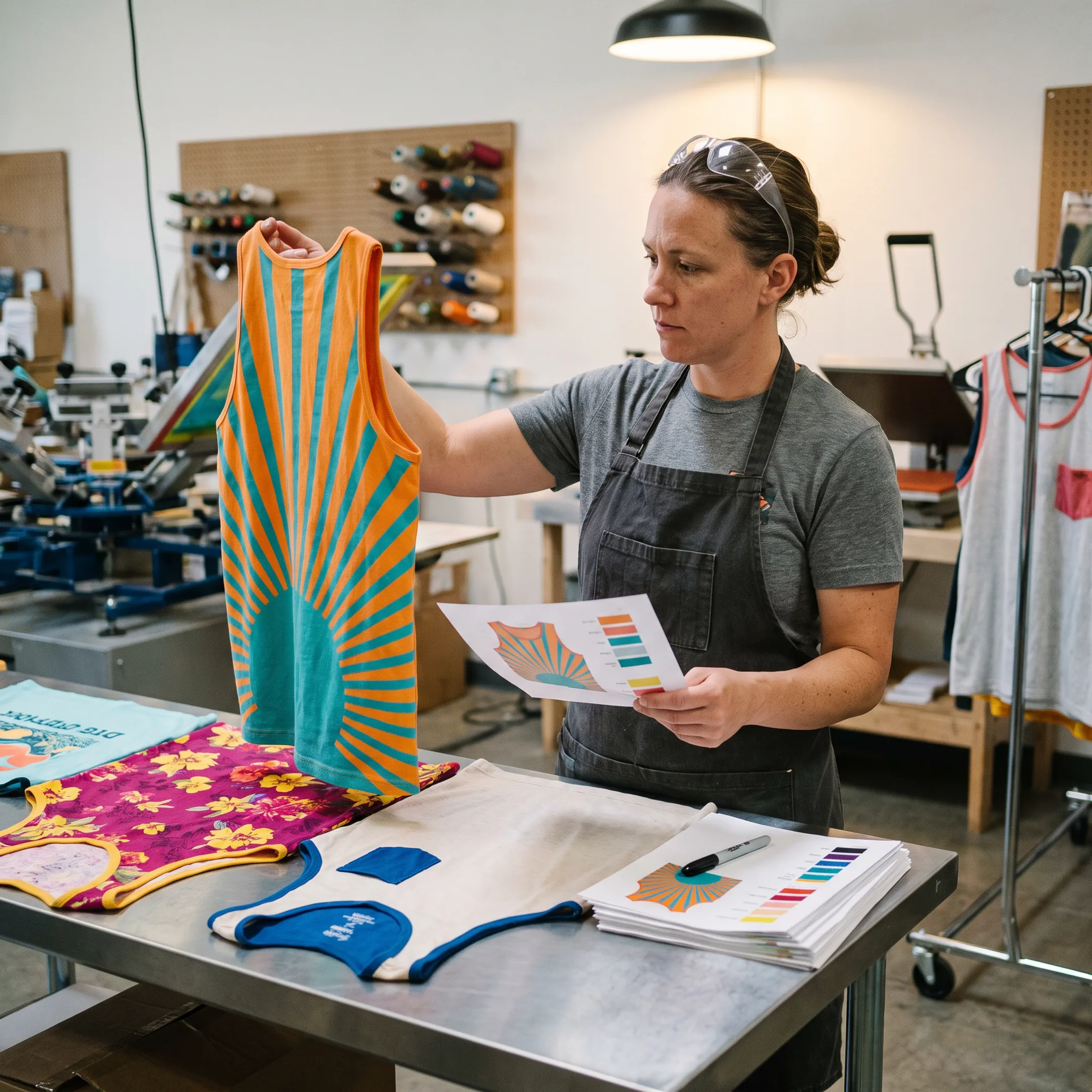 Printer preparing a colorful custom tank top design