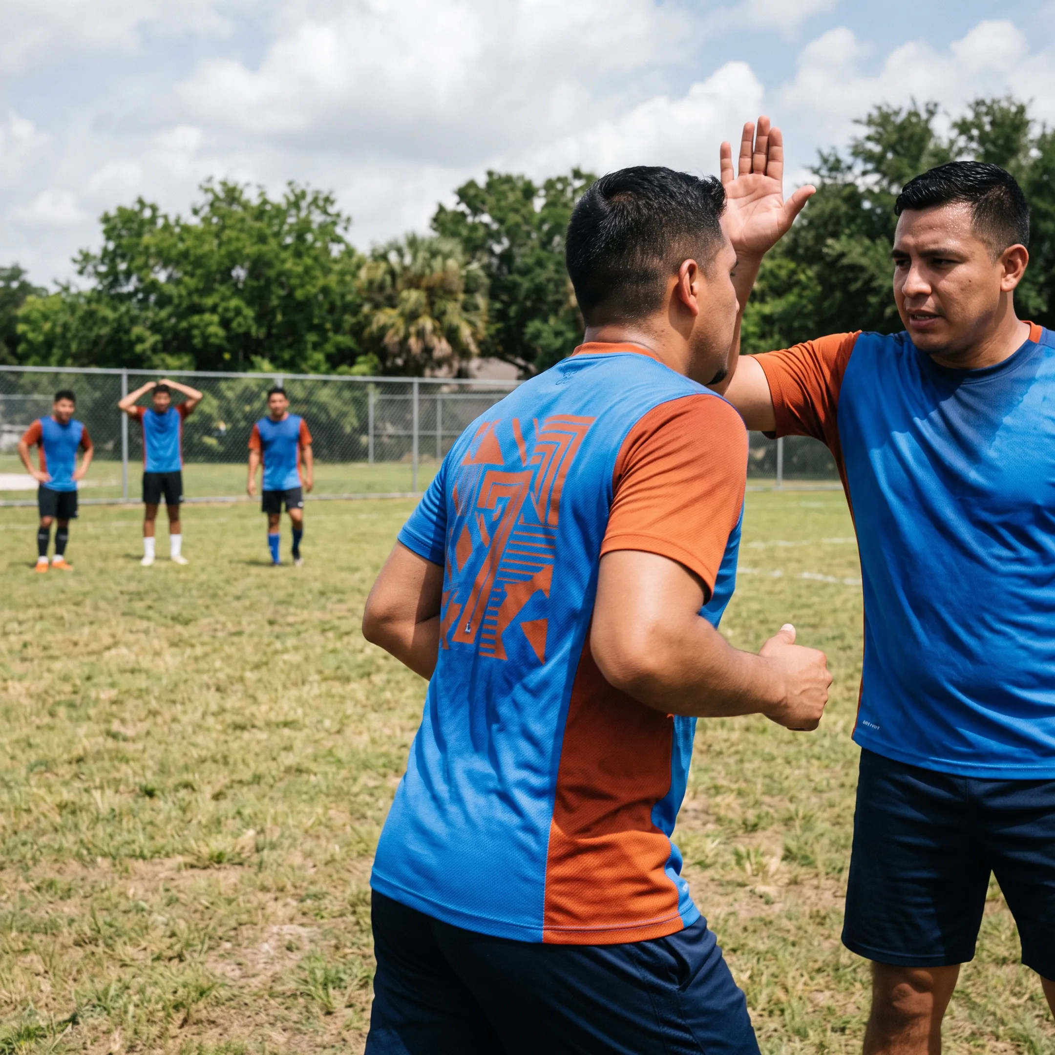 Team members wearing custom Dri-Fit shirts with matching logos