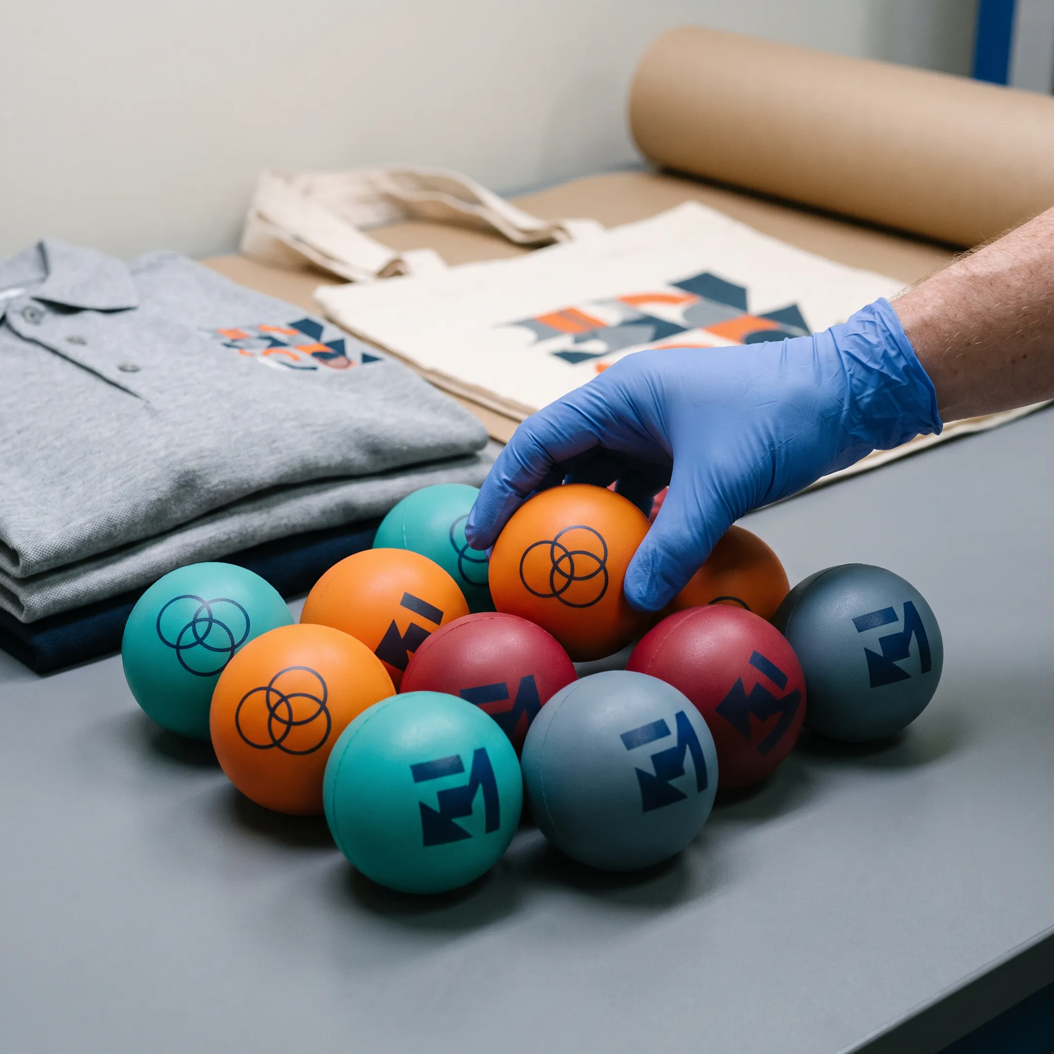 Branded stress balls prepared for a promotional campaign