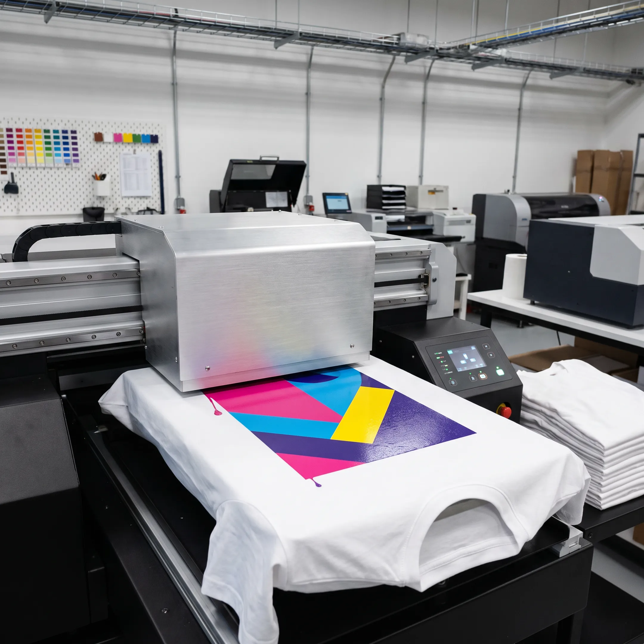 Large colorful DTG design printed on a custom apparel garment