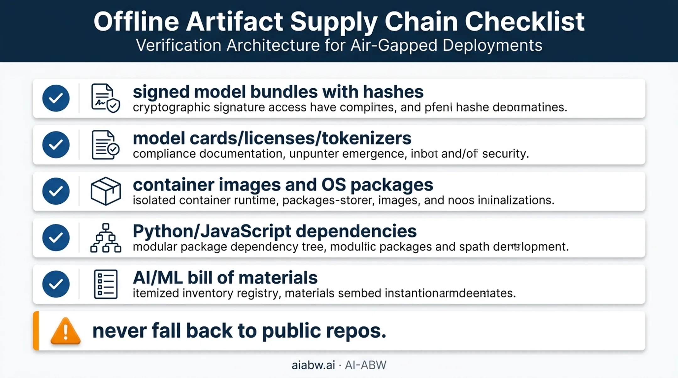 Offline AI supply chain checklist from signed models to package mirrors