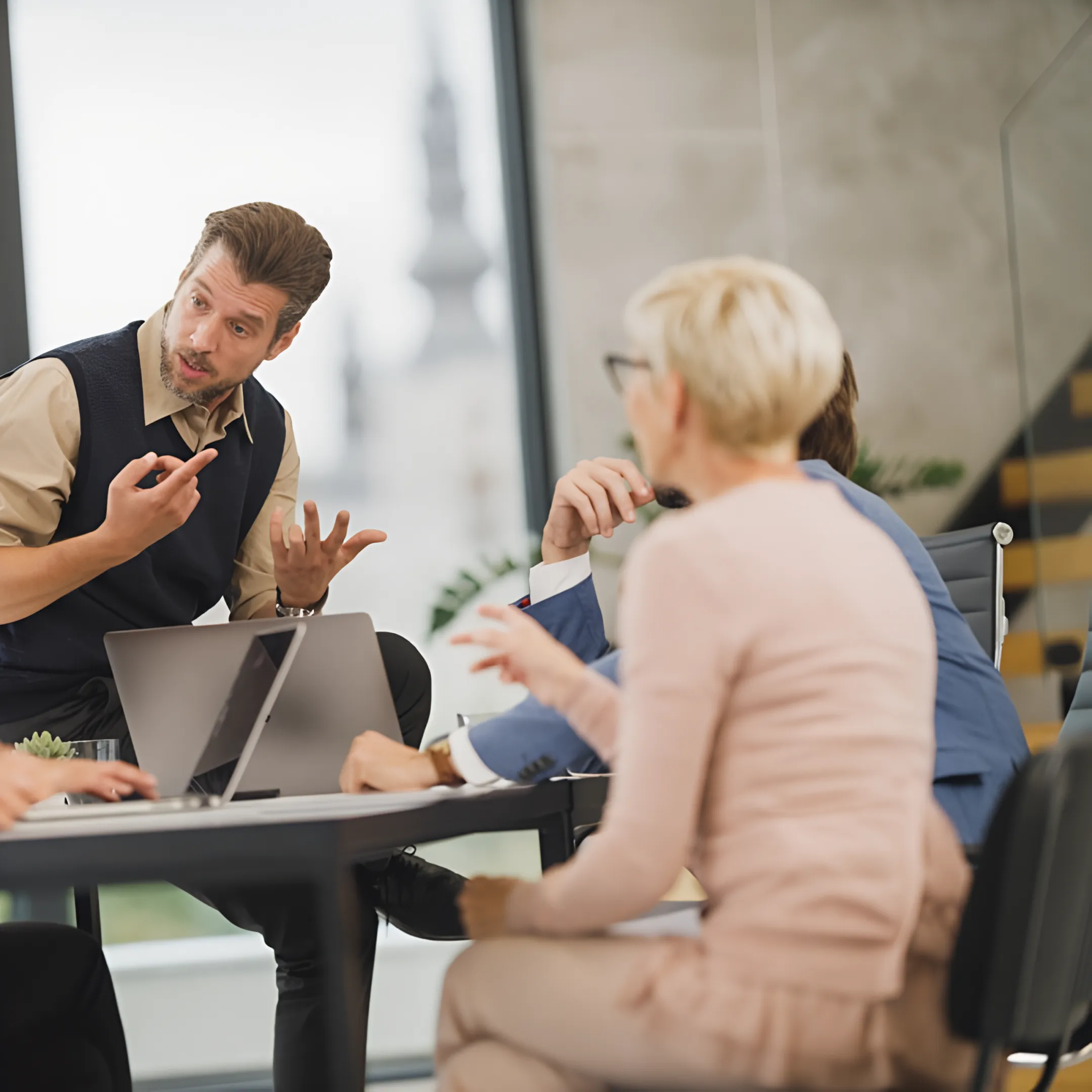 Business team using a private generative AI knowledge assistant