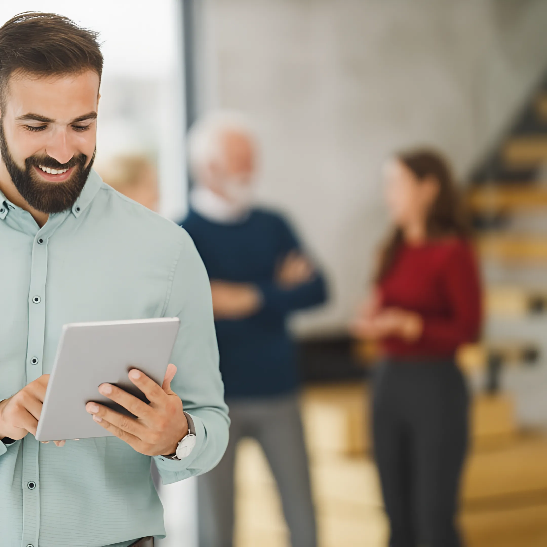 Employee using a private internal AI knowledge assistant