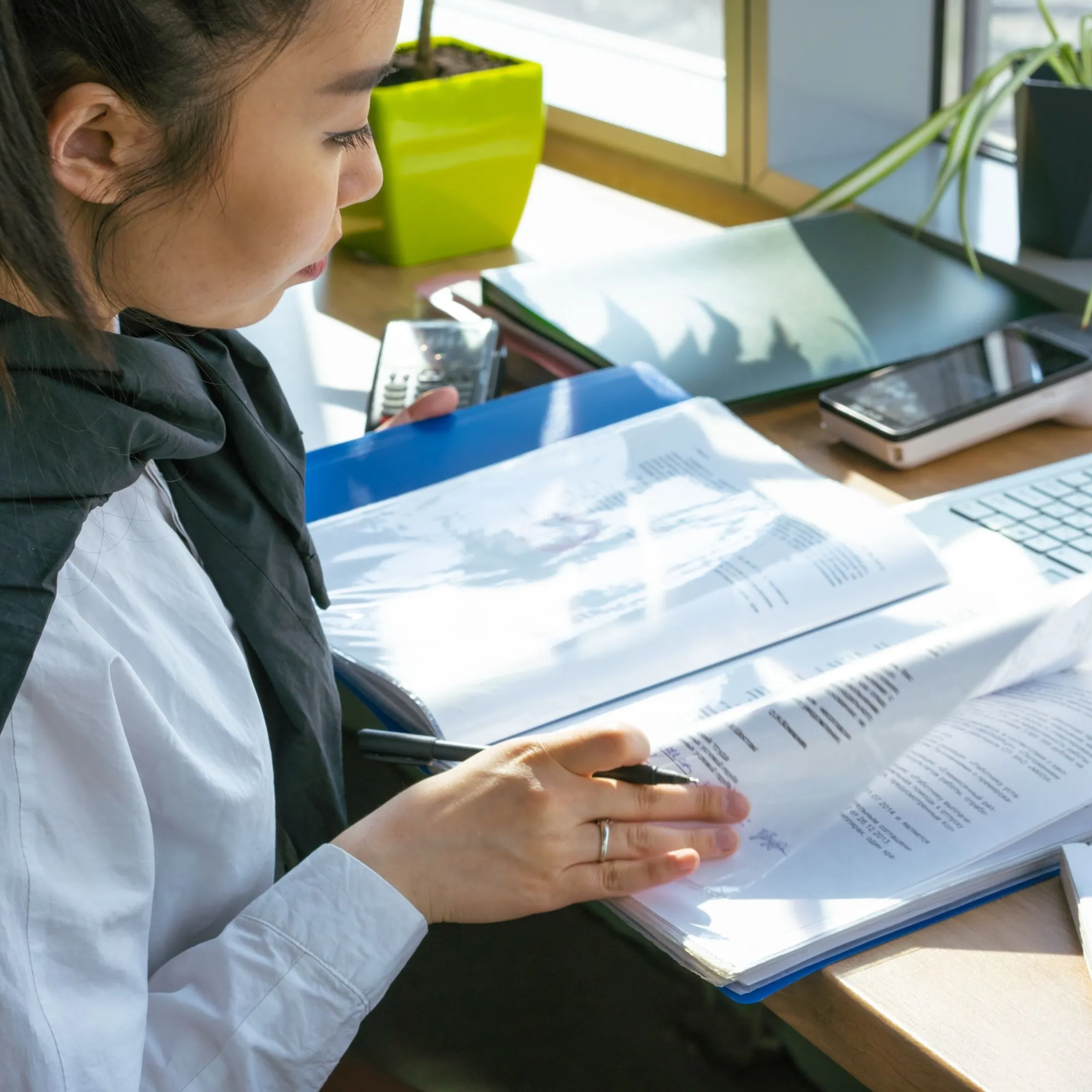 Employee using a private AI assistant to search approved business documents