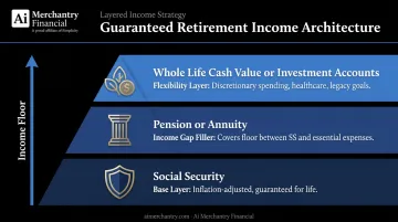 Three-layer guaranteed retirement income floor stacking strategy process infographic