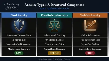 Three annuity types fixed variable indexed comparison chart with risk and returns