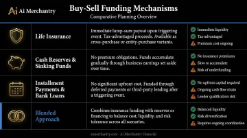 Buy-sell agreement funding mechanisms life insurance cash reserves installment payments compared