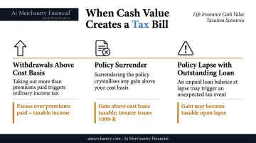 Three taxable cash value scenarios for whole and universal life insurance policies