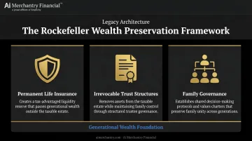 Three-pillar Rockefeller wealth model framework with permanent insurance trusts and governance