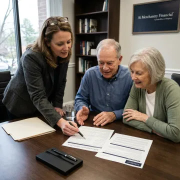 Senior couple discussing Medicare long-term care planning