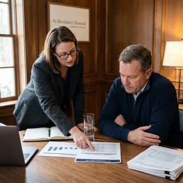 Advisor discussing retirement planning process with self-employed client