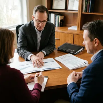 Advisor reviewing tax planning documents with clients