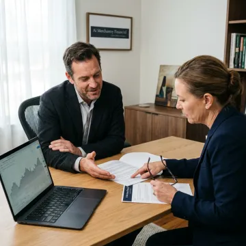 Entrepreneur reviewing estate planning documents with advisor