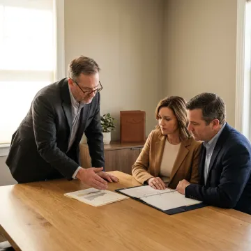 Cary family reviewing estate planning documents with advisor