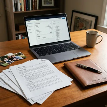 Online estate planning documents on laptop