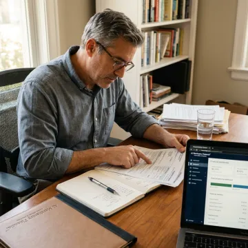 Federal employee reviewing retirement plan documents