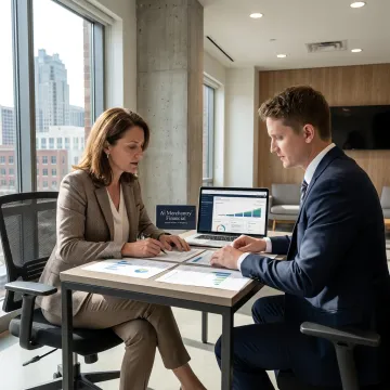 Self-employed professional reviewing retirement plan with financial advisor