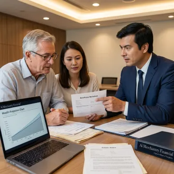 Family reviewing financial planning documents