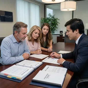 Estate planning advisor reviewing documents with clients