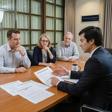 Advisor reviewing estate planning documents with family