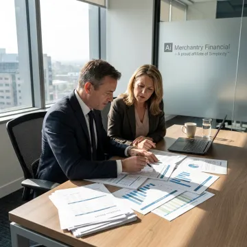 Advisor reviewing business valuation documents