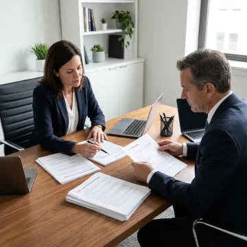 Advisor reviewing business exit strategy documents