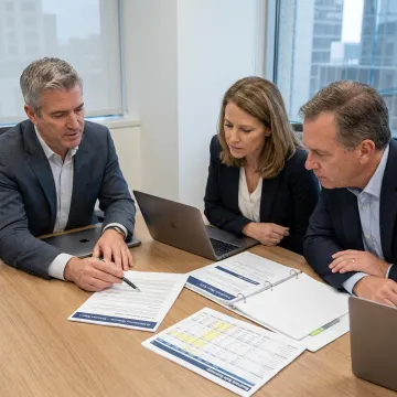 Advisors reviewing confidential business sale documents