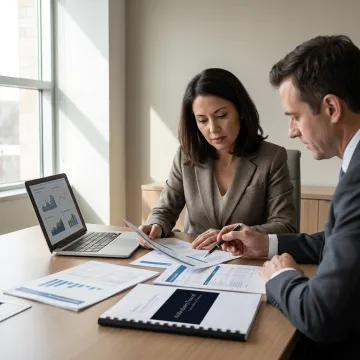 Woman entrepreneur discussing wealth management with financial advisor