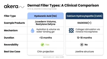 Hyaluronic acid versus calcium hydroxylapatite filler comparison chart for jawline
