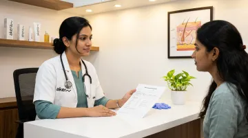Dermatologist consulting patient about personalised glass skin facial treatment plan