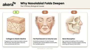 Three structural causes of nasolabial fold deepening with age infographic