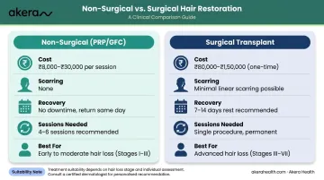 Non-surgical PRP versus surgical hair transplant side-by-side cost and recovery comparison