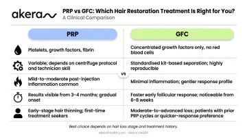 GFC versus PRP hair treatment side-by-side comparison chart for hair loss