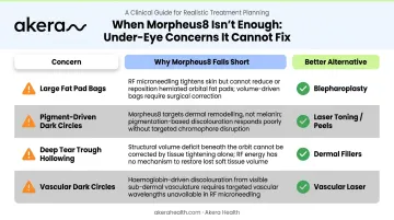 Morpheus8 under-eye limitations table with four concerns and better treatment alternatives