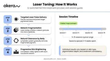 Q-switched Nd:YAG laser toning process and session timeline infographic