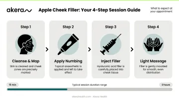 Four-step apple cheek filler injection session process flow diagram